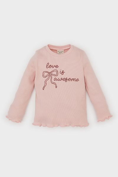DeFacto Baby Girl Crew Neck Printed Ribbed Camisole Long Sleeve T-Shirt D6682A524Wn