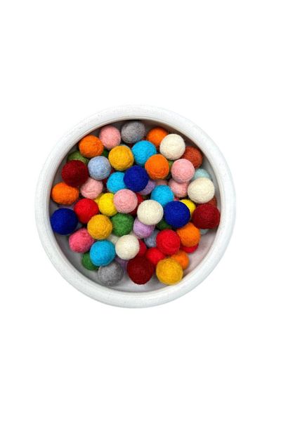Yumuşakkeçe Mixed Color 2 cm Wool Felt Balls – Pack of 50 (Handmade – Merino Wool)