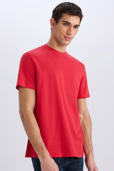 DeFacto 100% Cotton New Regular Fit Crew Neck Basic Plain Short Sleeve T-Shirt V7699Az25Sp