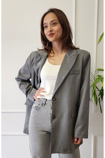 My Boutique Jachetă blazer cu guler dublu cu broderie și etichetă