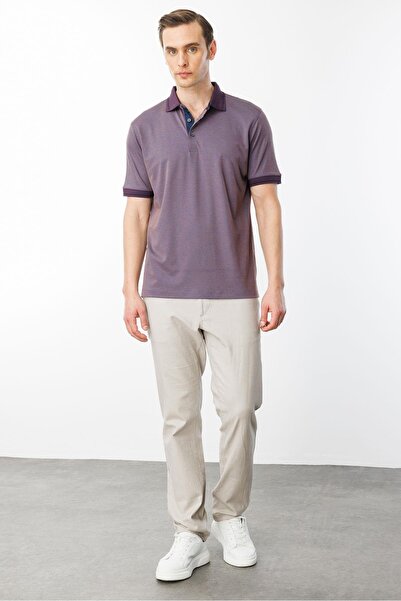 Desen Triko Ανδρικό μπλουζάκι πλεκτό με γιακά πόλο και μανίκια καφέ