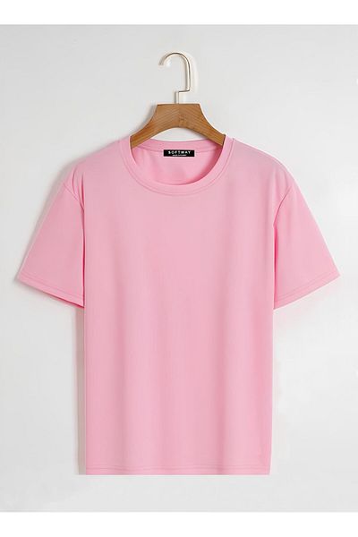 SOFTWAY Unisex Oversize Crew Neck Rose Love Printed Basic T-Shirt - ΡΟΖ