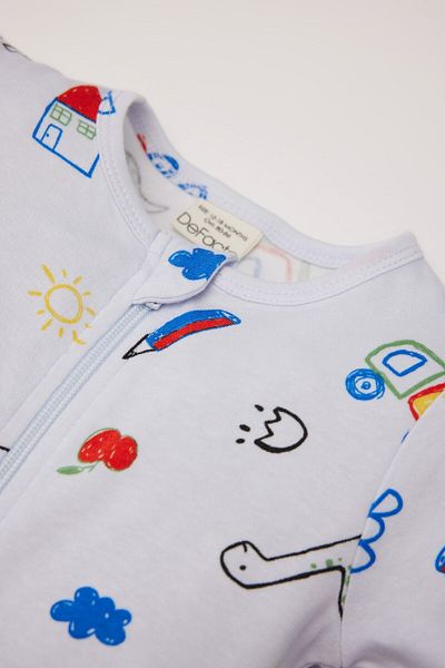 DeFacto Baby Boy Newborn Dinosaur Printed Long Sleeve Zippered Jumpsuit D8324A5Ns