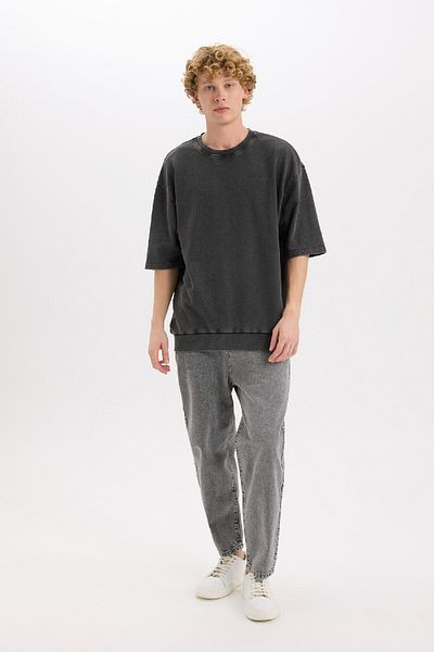 DeFacto Μπλουζάκι με κοντό μανίκι Loose Fit Crew Washed Washed Effect C0709ax25sp