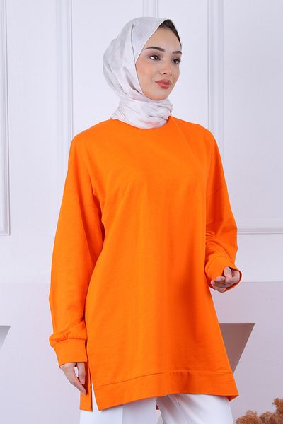 İmajButik Πορτοκαλί βαμβακερό ύφασμα ιδρώτας με σκίσιμο στο πλάι