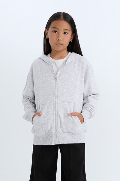DeFacto Girl's Oversize Wide Fit Hooded Basic Plain Zippered Sweatshirt D8214A8Ns