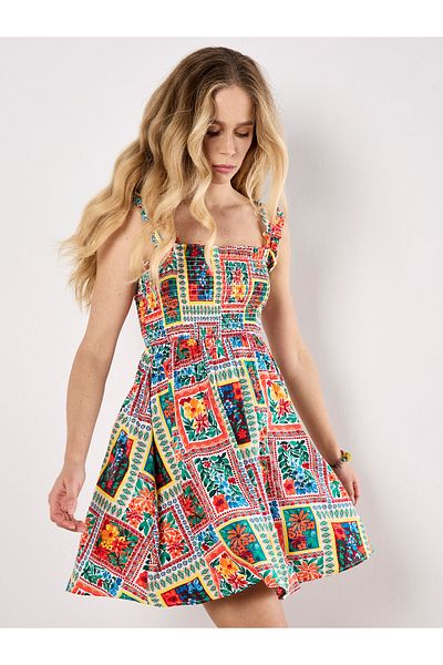 Apricot Postkartenkleid Mit Blumendruck