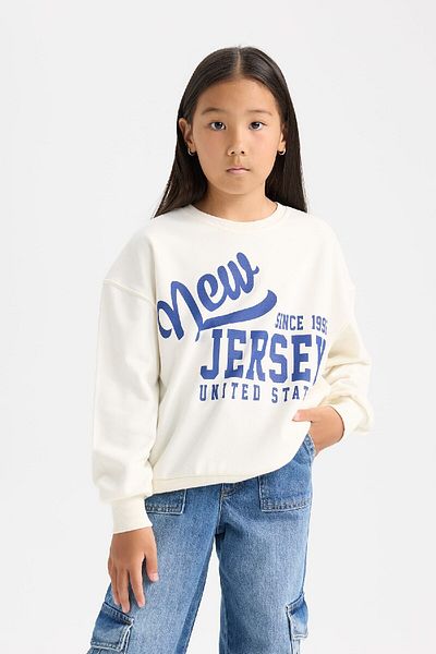 DeFacto Girl's Relax Fit Crew Neck College Printed Sweatshirt D6615A824Au