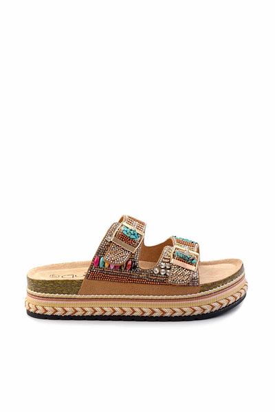 Guja 25Y103 Women's Thick Sole Straw Stone Double Buckle Slippers