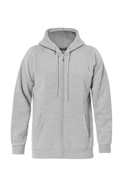 SOFTWAY Унісекс оверсайз світшот з капюшоном на блискавці – сірий