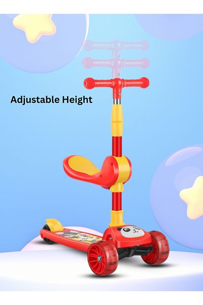 MG Panda 3 In 1 Kick Foldable Scooter For Kids With Music, Led Lights, Flashing Light Wheels For 3-8y