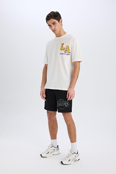 DeFacto Fit Nba Los Angeles Lakers Standart Fit Kargo Cepli Kısa Paça Şort B3920ax25sp