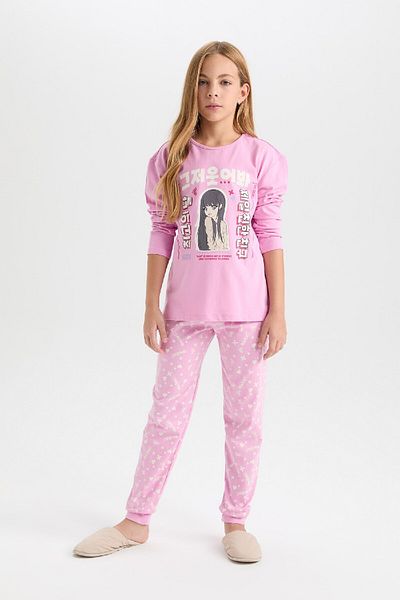 DeFacto Printed Long Sleeve Pajamas Set for Girl - D8191A8Ns