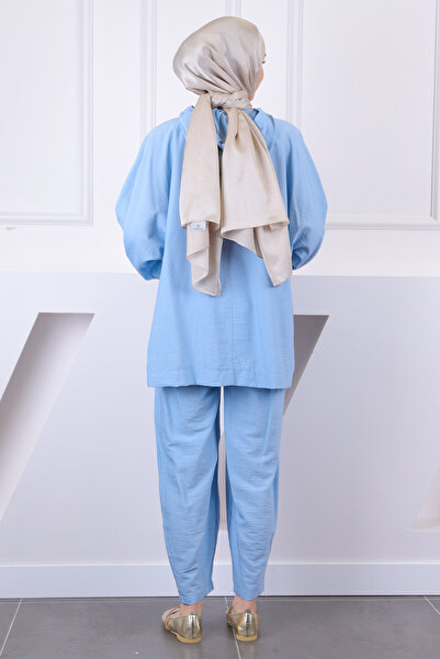 İmajButik Βρεφικό Σετ Παντελόνι Τουνίκ με Μπλε Κουκούλα και Τσέπη