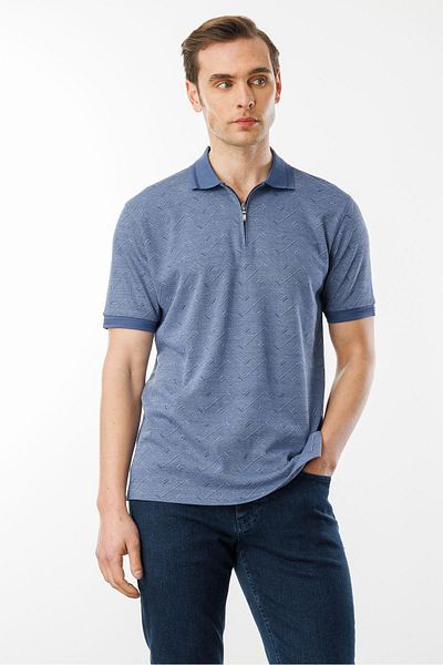 Desen Triko Ανδρικό μπλουζάκι Jacquard με φερμουάρ Navy Blue