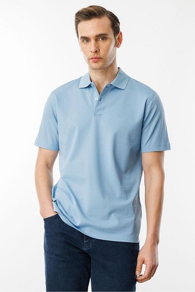 Desen Triko Ανδρικό μπλουζάκι Polo Neck Pique Mercerized Μπλε