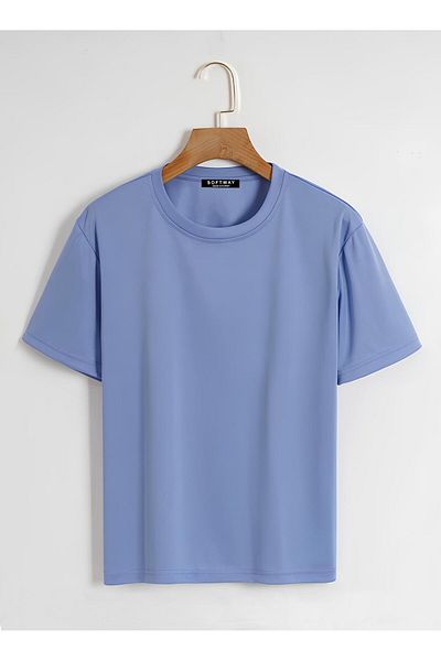 SOFTWAY Unisex Oversize Crew Neck Rose Love Basic T-Shirt - ΜΠΛΕ
