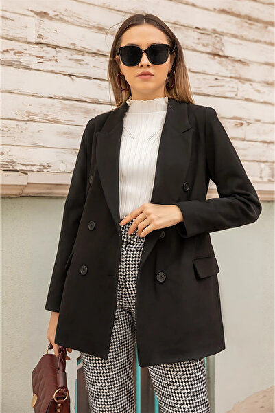 Modark Kadın Siyah Kruvaze Blazer Ceket