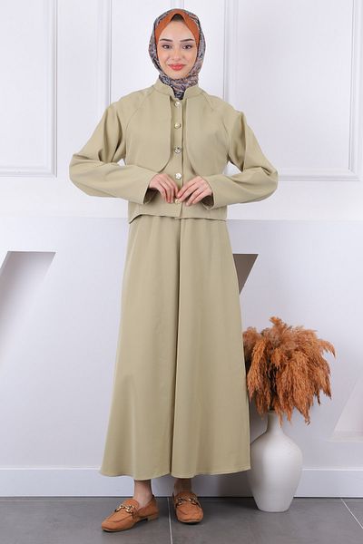 İmajButik Πράσινο μπουφάν με κουμπιά με φούστα