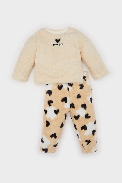 DeFacto Heart Patterned Baby Girl Sweatshirt and Elastic Waist Set - B3133A524Wn