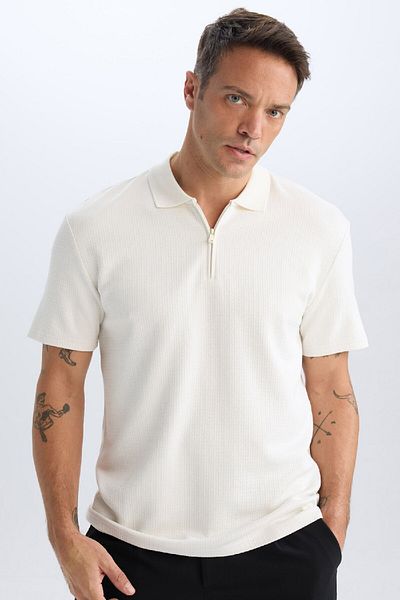DeFacto Tricou polo cu mânecă scurtă, cu jumătate de fermoar, cu croială normală D7227AX25SP