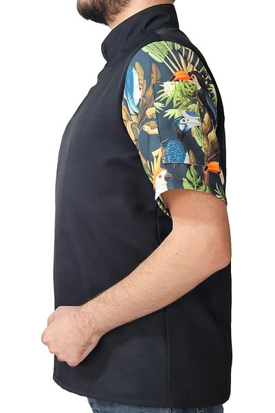 Ant Rotagrup Üniforma ve İş Elbiseleri Unisex Chef Jacket - Tropical Bird Pattern, Hungry Snap Fastener, Short Sleeve, Summer Kitchen Hood
