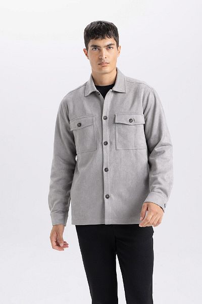 DeFacto Μπουφάν πουκάμισο με κανονική εφαρμογή Polo Neck Suede D3379AX25SP