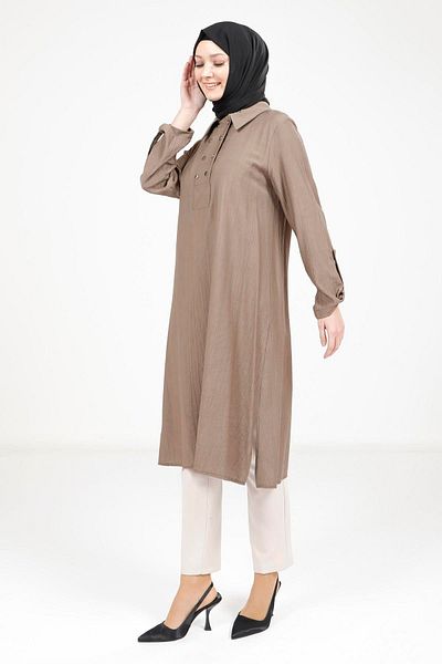 Beyza Mink Tunic with Epaulette Collar Detail 9340