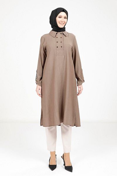 Beyza Mink Tunic with Epaulette Collar Detail 9340