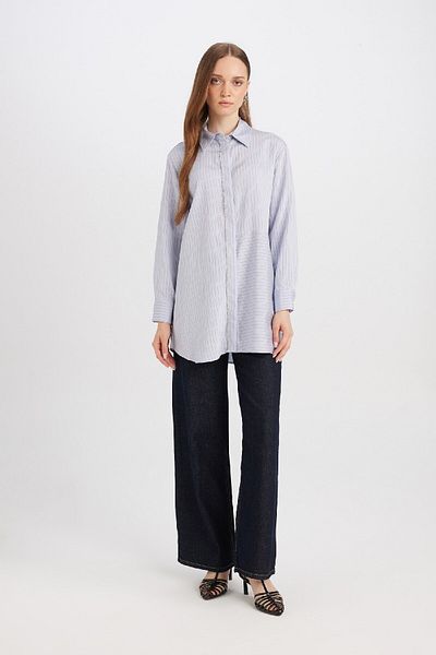 DeFacto Comfortable Fit - Shirt Collar Striped Tunic D7199Ax24Wn