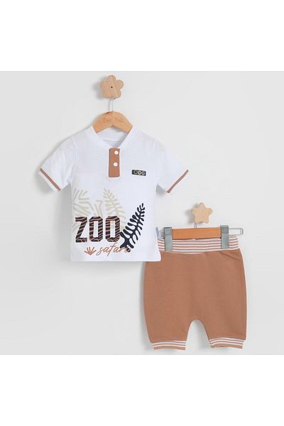 TRENDİMİZBİR Baby Boy Zoo Written Knitted Summer Shorts Set