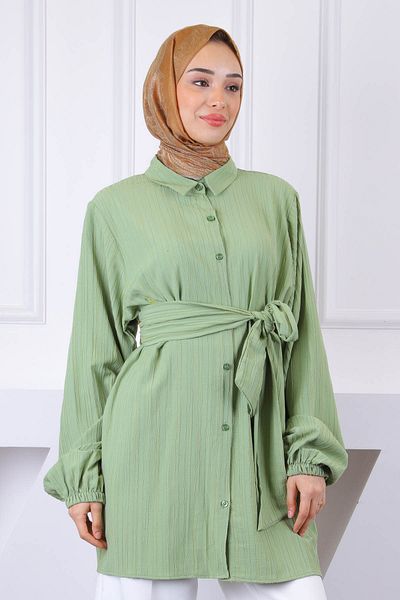 İmajButik Khaki Waist Belted Tunic