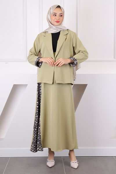 İmajButik Σετ φούστα με σακάκι με σχέδιο Χακί Λεοπάρ