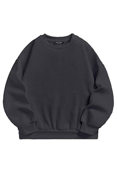 SOFTWAY Unisex Oversize Düz Basic Sweatshirt – Füme