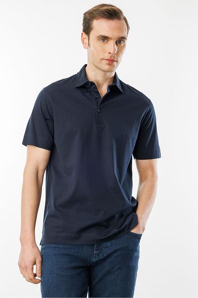 Desen Triko Ανδρικό μπλουζάκι με γιακά πόλο Mercerized K.Navy Blue