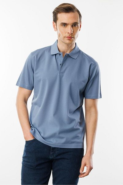 Desen Triko Ανδρικό μπλουζάκι Polo Neck Pique Mercerized D.Blue