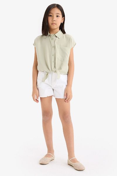DeFacto Girl's Crop Front Tie Cotton Short Sleeve Shirt D7646A825Sm