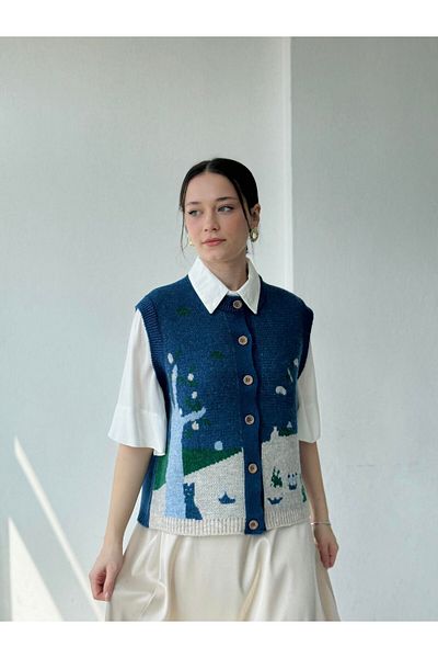 Retrobird Design de vestă pentru femei cu tematică Indigo Nature