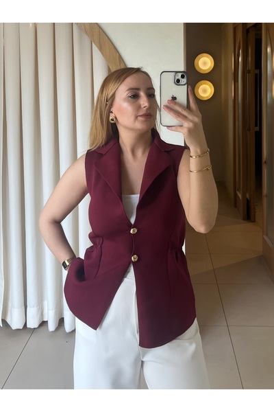 FATMA NUR ŞİRELİ BUTİK BORDO ÇELİK TRİKO YELEK