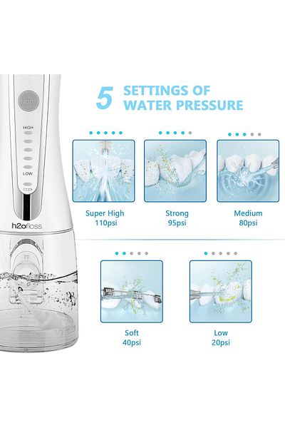 h2ofloss Cordless Water Dental Flosser, Portable Oral Irrigator for Teeth-2W