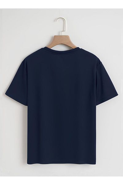SOFTWAY Unisex Oversize Crew Neck Hang Loose Basic T-Shirt - ΣΚΟΥΡΟ ΜΠΛΕ