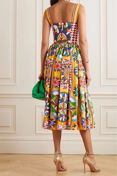 Stil Sepeti Women's Colorful Design Heart Neck Strap D&G Pattern Midi Dress Asp- 1000668720