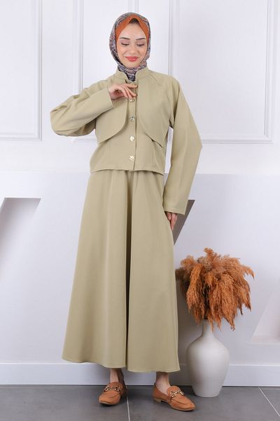 İmajButik Πράσινο μπουφάν με κουμπιά με φούστα