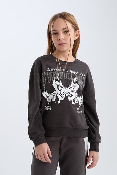 DeFacto Girls Oversize Wide Fit Crew Neck Printed Sweatshirt D4386A824Wn
