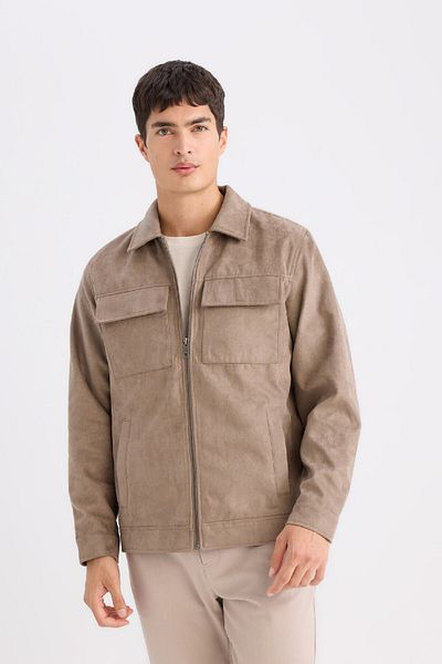 DeFacto Slim Fit Slim Fit Koszula Kołnierzyk Zamek Błyskawiczny Płaszcz D6334Ax