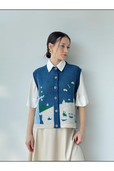 Retrobird Design de vestă pentru femei cu tematică Indigo Nature