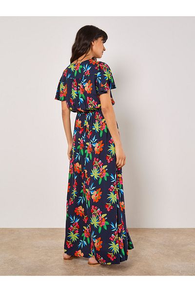 Apricot Tropisches Maxikleid Mit Wickeloptik