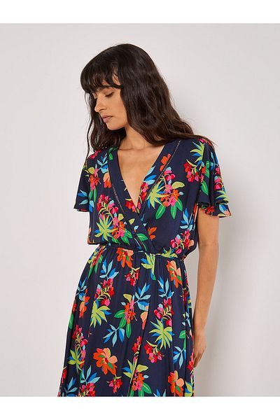 Apricot Tropisches Maxikleid Mit Wickeloptik