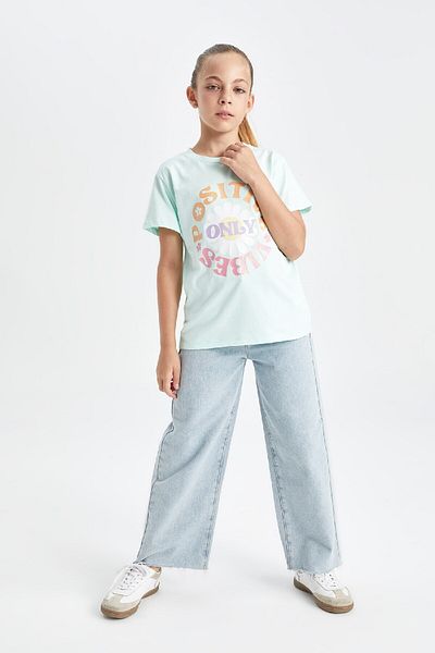 DeFacto Crew Neck Printed Girl's T-Shirt - Short Sleeve, D7818A824SM