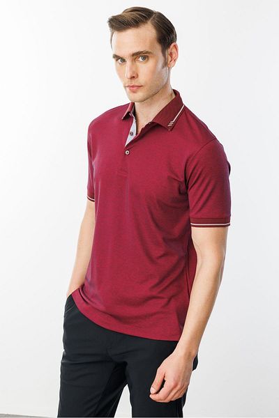 Desen Triko Ανδρικό μπλουζάκι Polo Collar and Sleeve Knitwear Claret Red